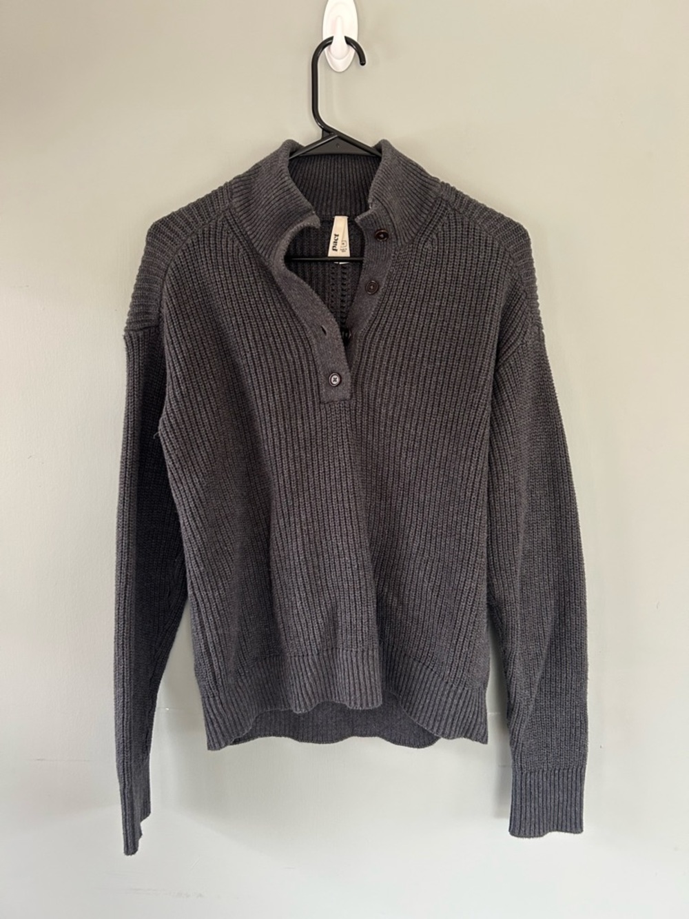 Pact Dark Gray Ribbed Button-Neck Turtleneck Sweater